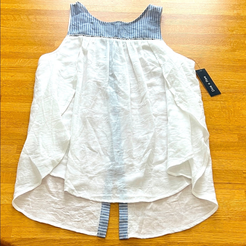 Doe & Rae Striped Blue and White Flowy tank